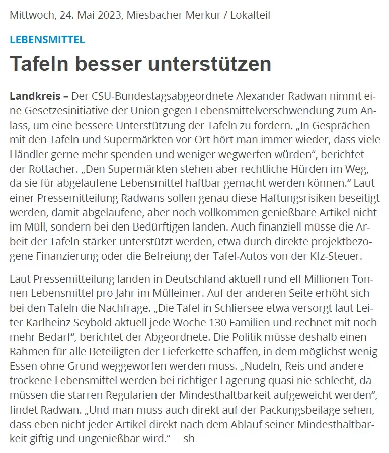 Alexander Radwan 230524 Miesbacher Merkur Tafeln besser unterstuetzen